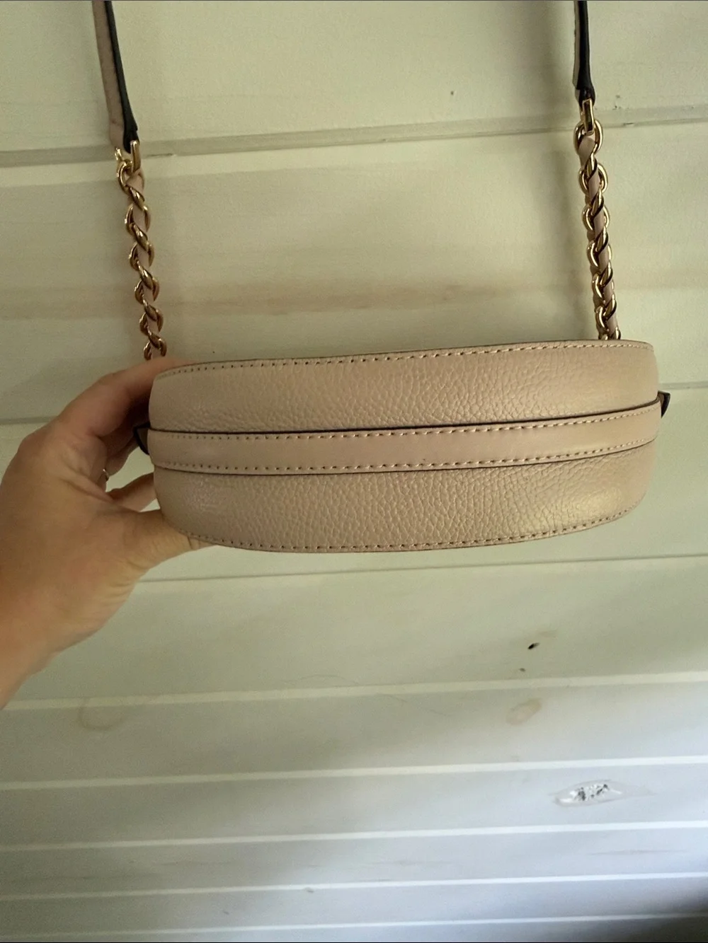 Michael Kors Pink Pebbled Leather Saddle Crossbody with Gold Chain